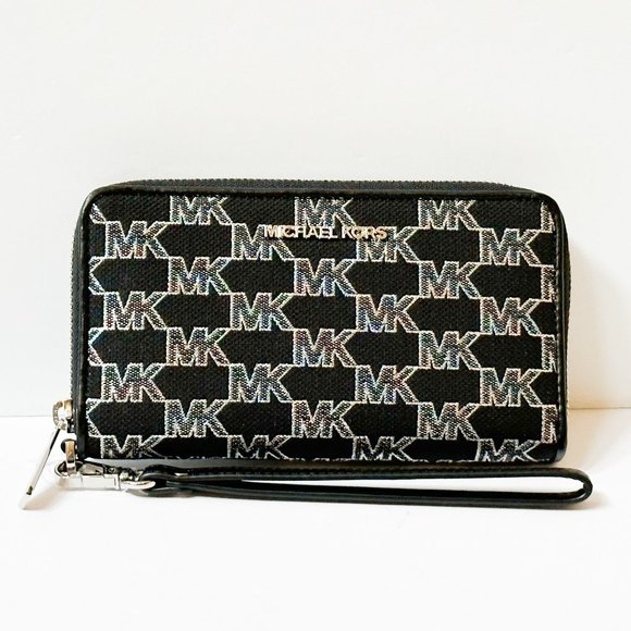 Michael Kors Handbags - Michael Kors Jet Set Travel Large Phone Case Wallet MK Signature Black Multi